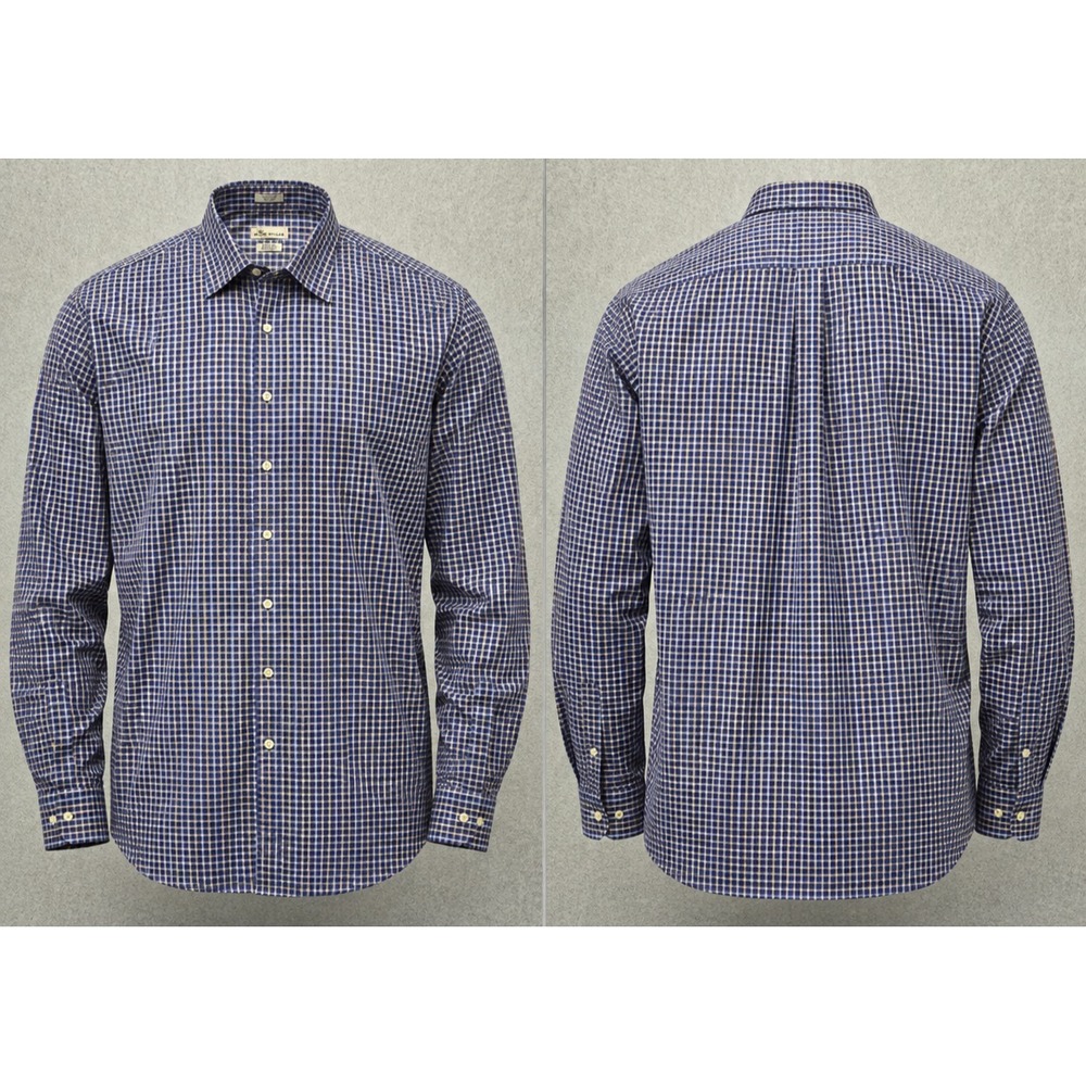 Peter Millar Shirt Mens XL Blue Purple Plaid Check Nanoluxe Easycare Cotton Golf